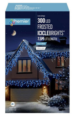Premier Decorations Limited 300 Led Blue & White Frosted Icicle Lightschristmas Lights 7.5M Lit Length - image 1