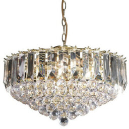 6 Light Chandelier Pendant Brass & Clear Shade Hanging Ceiling Feature Lamp Bulb - thumbnail 1