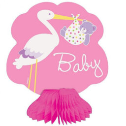 Unique Party Stork Baby Girl Decoration (Pack Of 4) Pink/white (One Size)