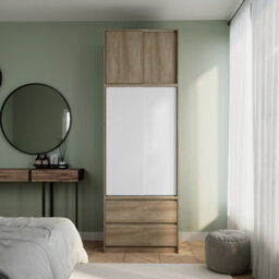 Urbn-Living Urbnliving 240Cm Height Oak Carcass With 2 Sliding White Doors Wardrobe Bedroom Storage Closet Hanging Rail Cupboard Unit - thumbnail 1
