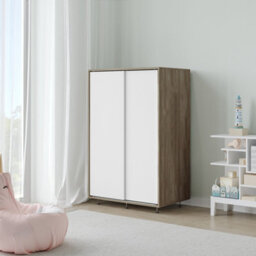 Urbn-Living Urbnliving 240Cm Height Oak Carcass With 2 Sliding White Doors Wardrobe Bedroom Storage Closet Hanging Rail Cupboard Unit - thumbnail 3