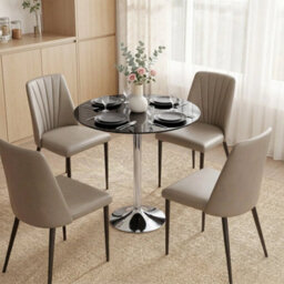 Round Bar Table, Dining Table With Tempered Glass Top And Steel Frame - thumbnail 3