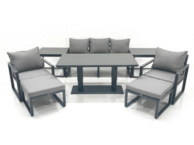 Fimous Outdoor Aluminium Garden Furniture Set With Adjustable Rising Lifting Dining Table 3 Seater Sofa 2 Side Tables Dark Grey - image 1