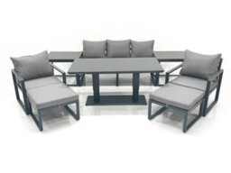 Fimous Outdoor Aluminium Garden Furniture Set With Adjustable Rising Lifting Dining Table 3 Seater Sofa 2 Side Tables Dark Grey - thumbnail 2