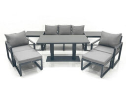 Fimous Outdoor Aluminium Garden Furniture Set With Adjustable Rising Lifting Dining Table 3 Seater Sofa 2 Side Tables Dark Grey - thumbnail 1
