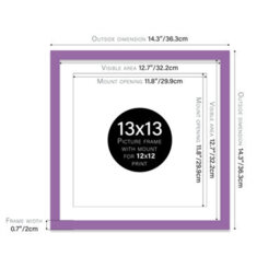 "13X13"" Purple Picture Frame - 13X13"" Square Frame With 12X12"" Mount For 13X13""/12X12"" Pictures Moderrn Style Thin Edge, 1 Pack" - thumbnail 2