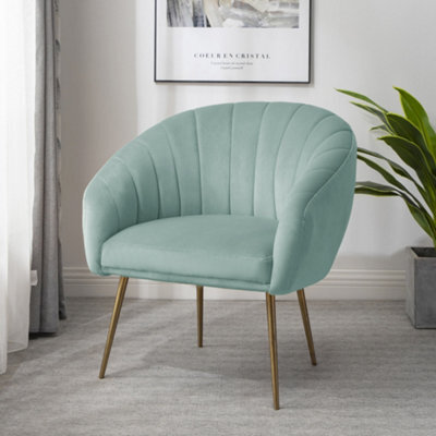 Helena 74Cm Wide Mint Shell Back Velvet Fabric Accent Chair With Brass Coloured Steel Legs