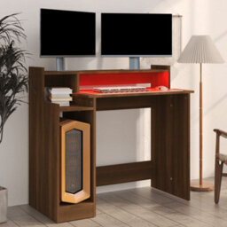 Berkfield Desk With Led Lights Brown Oak 97X45X90 Cm Engineered Wood - thumbnail 6