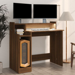 Berkfield Desk With Led Lights Brown Oak 97X45X90 Cm Engineered Wood - thumbnail 4