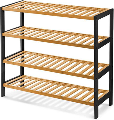 Keplin 4 Tier Natural Bamboo Shoe Rack Easy Assembly & Strong Design Shelf Organiser, Natural And Black - image 1