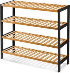 Keplin 4 Tier Natural Bamboo Shoe Rack Easy Assembly & Strong Design Shelf Organiser, Natural And Black - thumbnail 1