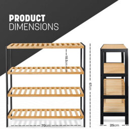Keplin 4 Tier Natural Bamboo Shoe Rack Easy Assembly & Strong Design Shelf Organiser, Natural And Black - thumbnail 2