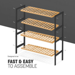 Keplin 4 Tier Natural Bamboo Shoe Rack Easy Assembly & Strong Design Shelf Organiser, Natural And Black - thumbnail 5