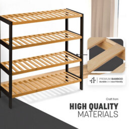Keplin 4 Tier Natural Bamboo Shoe Rack Easy Assembly & Strong Design Shelf Organiser, Natural And Black - thumbnail 4