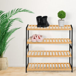 Keplin 4 Tier Natural Bamboo Shoe Rack Easy Assembly & Strong Design Shelf Organiser, Natural And Black - thumbnail 7