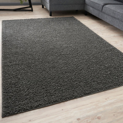 The Rugs Dark Grey Soft Plain Design Fluffy Shaggy Rugs And Runners High Pile Living Room Kitchen Hallway 380 - image 1