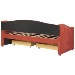 Beliani Daybed With Storage Fabric Vittel 90 X 200 Cm (Eu Single) Red - thumbnail 9