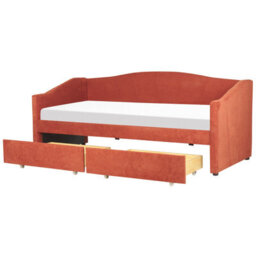 Beliani Daybed With Storage Fabric Vittel 90 X 200 Cm (Eu Single) Red - thumbnail 1