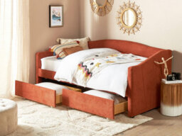 Beliani Daybed With Storage Fabric Vittel 90 X 200 Cm (Eu Single) Red - thumbnail 2