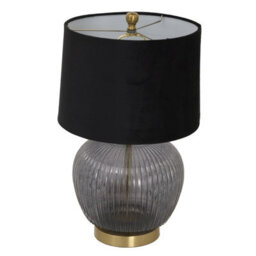 Wyld Haus Fernforge Grey Ribbed Glass Table Lamp With Black Velvet Shade - thumbnail 2