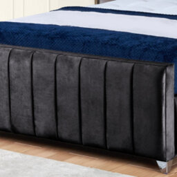 UKBEDFURNITURE Milano Black Plush Valvet Upholstered Bed Frame Only - Slatted Base - 48 Inch Headboard - thumbnail 3