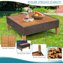 Costway 4 Pcs Rattan Garden Coner Sofa Set Acacia Wood Modular Sectional Set W/ Cushions - thumbnail 6