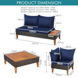 Costway 4 Pcs Rattan Garden Coner Sofa Set Acacia Wood Modular Sectional Set W/ Cushions - thumbnail 2