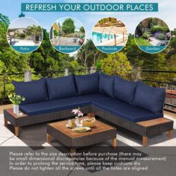Costway 4 Pcs Rattan Garden Coner Sofa Set Acacia Wood Modular Sectional Set W/ Cushions - thumbnail 8