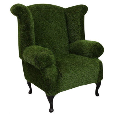 Chesterfield High Back Wing Chair Grass Bespoke In Queen Anne Style - image 1