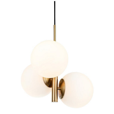 Luminosa Lighting Luminosa Oyster Globe Pendant Brushed Brass With Opal White Glass 3Xe27