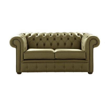 Chesterfield 2 Seater Shelly Sage Leather Sofa Settee Bespoke In Classic Style - image 1