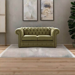 Chesterfield 2 Seater Shelly Sage Leather Sofa Settee Bespoke In Classic Style - thumbnail 2