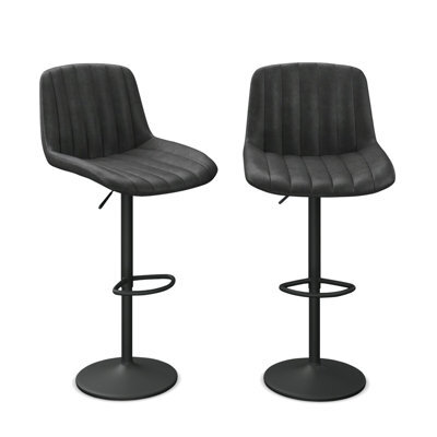 Urbn-Living Urbnliving Adjustable Ribbed Breakfast Black Color Bar Stools Swivel Gas Lift Chair Back Foot Rest, Set Of 2 - image 1