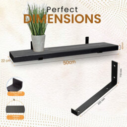 Mkgt Handcrafted Rustic Wooden Floating Shelves, Solid Wood, Made In Uk Wall Mounted Shelf (Black Set Of 2, 50Cm) - thumbnail 2