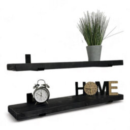 Mkgt Handcrafted Rustic Wooden Floating Shelves, Solid Wood, Made In Uk Wall Mounted Shelf (Black Set Of 2, 50Cm) - thumbnail 1
