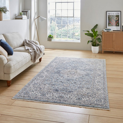 Beige Traditional Bordered Floral 10mm Thick Stain-Resistant Rug For Bedroom, Living Room, & Dining Room-200Cm X 290Cm - image 1
