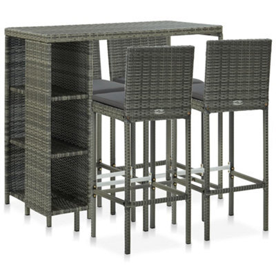 Berkfield 5 Piece Garden Bar Set With Cushions Poly Rattan Grey - image 1