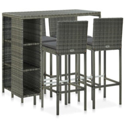 Berkfield 5 Piece Garden Bar Set With Cushions Poly Rattan Grey - thumbnail 1