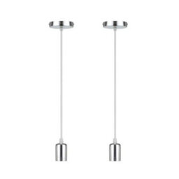 Ledsone Ceiling Pendant Light Fitting 2 Pack Of Industrial Height Adjustable Metal E27 Hanging Pendant Lighting , Chrome - thumbnail 1