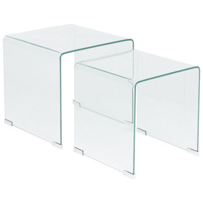 Beliani Set Of 2 Side Tables Kendall Tempered Glass Transparent - image 1