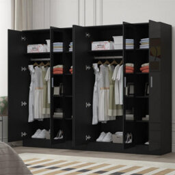 Reflect 2Pc Wardrobe Bundle - 3 Door Mirror + 3 Door Mirror - Black Gloss & Black Oak - H: 180Cm X W: 224Cm X D: 47Cm - thumbnail 2