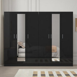 Reflect 2Pc Wardrobe Bundle - 3 Door Mirror + 3 Door Mirror - Black Gloss & Black Oak - H: 180Cm X W: 224Cm X D: 47Cm - thumbnail 3