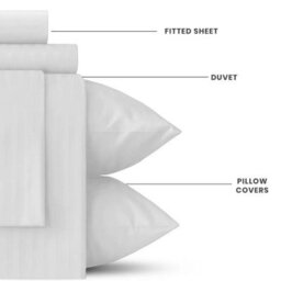 Ameha White Striped Microfibre Bedding Set King, Reversible & Breathable Duvet Cover, Fitted Sheet & Pillowcases - thumbnail 4