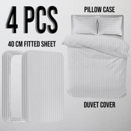Ameha White Striped Microfibre Bedding Set King, Reversible & Breathable Duvet Cover, Fitted Sheet & Pillowcases