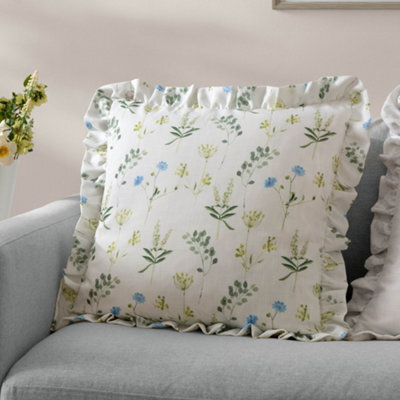 Wylder Meadow Ruffle Floral Polyester Filled Cushion, White/cornflower, 50Cm X 50Cm - image 1