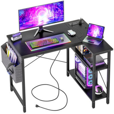 Bexevue Black Small L Shaped Gaming Desk,100X70Cm Reversible Corner Computer Desk Table With Power Outlets And Storage Shelves - image 1
