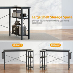 Bexevue Black Small L Shaped Gaming Desk,100X70Cm Reversible Corner Computer Desk Table With Power Outlets And Storage Shelves - thumbnail 4