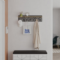 Decortie Novo Wall-Mounted Coat Rack Oak Metal 7 Hooks And Open Shelf Storage Space, Hallway, Bedroom (Black Metal) - thumbnail 4