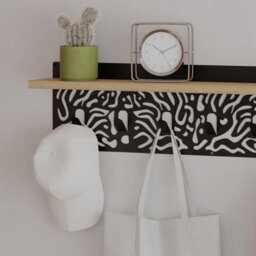 Decortie Novo Wall-Mounted Coat Rack Oak Metal 7 Hooks And Open Shelf Storage Space, Hallway, Bedroom (Black Metal) - thumbnail 5