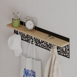 Decortie Novo Wall-Mounted Coat Rack Oak Metal 7 Hooks And Open Shelf Storage Space, Hallway, Bedroom (Black Metal) - thumbnail 6